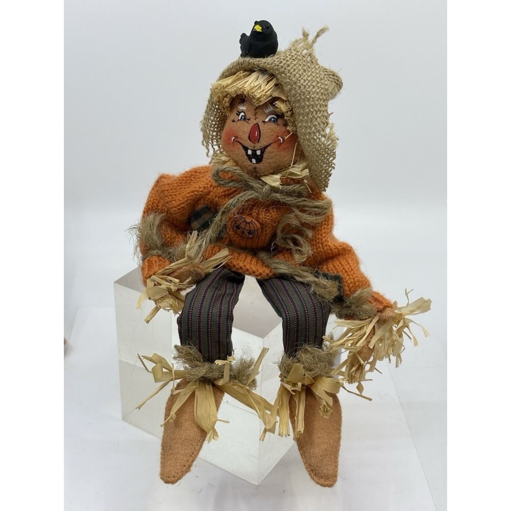 Annalee 2006 Orange Scarecrow w/ Black Crow 10" Thanksgiving Doll